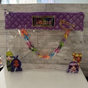 Rainbow High Clear Zipper Purse Pouch Colorful Plastic Chain Handle Accessories
